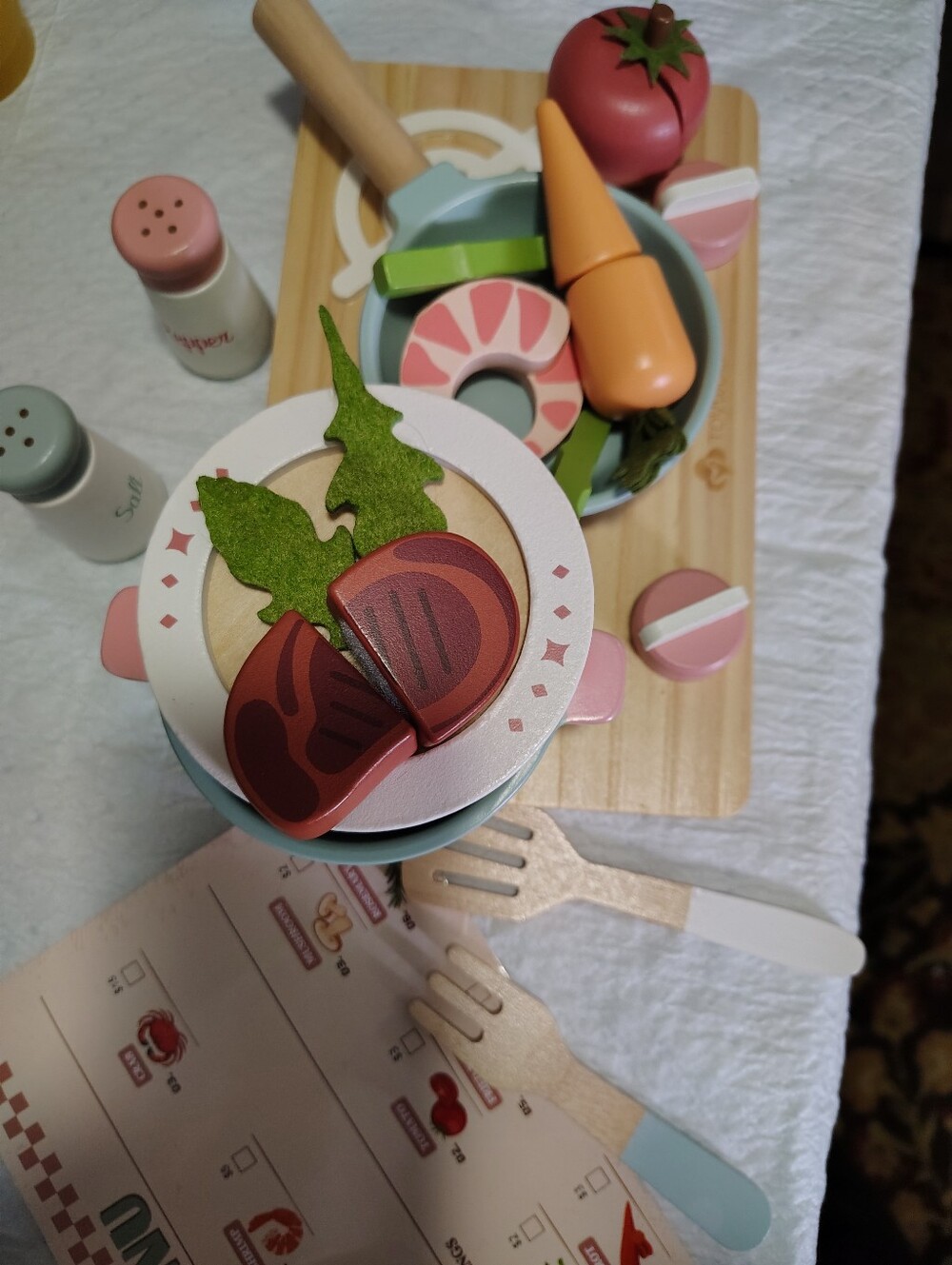 Wooden Toy Cooking Set - Pink and Pastel Play Food